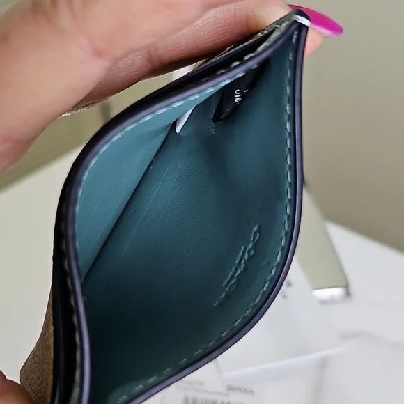 Coach F63279 Light Khaki/Aquamarine Signature Card Case NWT - Picture 8 of 9